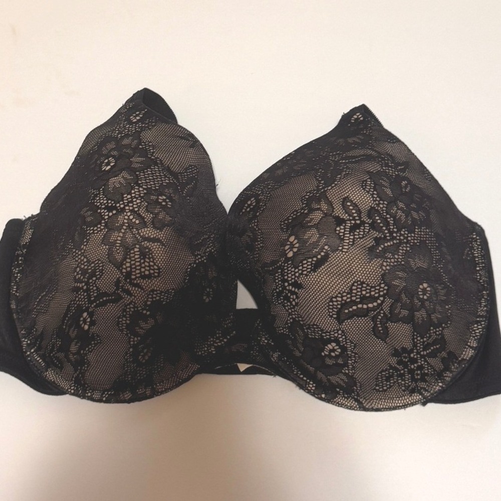 Maidenform Black Lace Padded Underwire Bra 40DD Floral Overlay 04166M - Picture 9 of 9